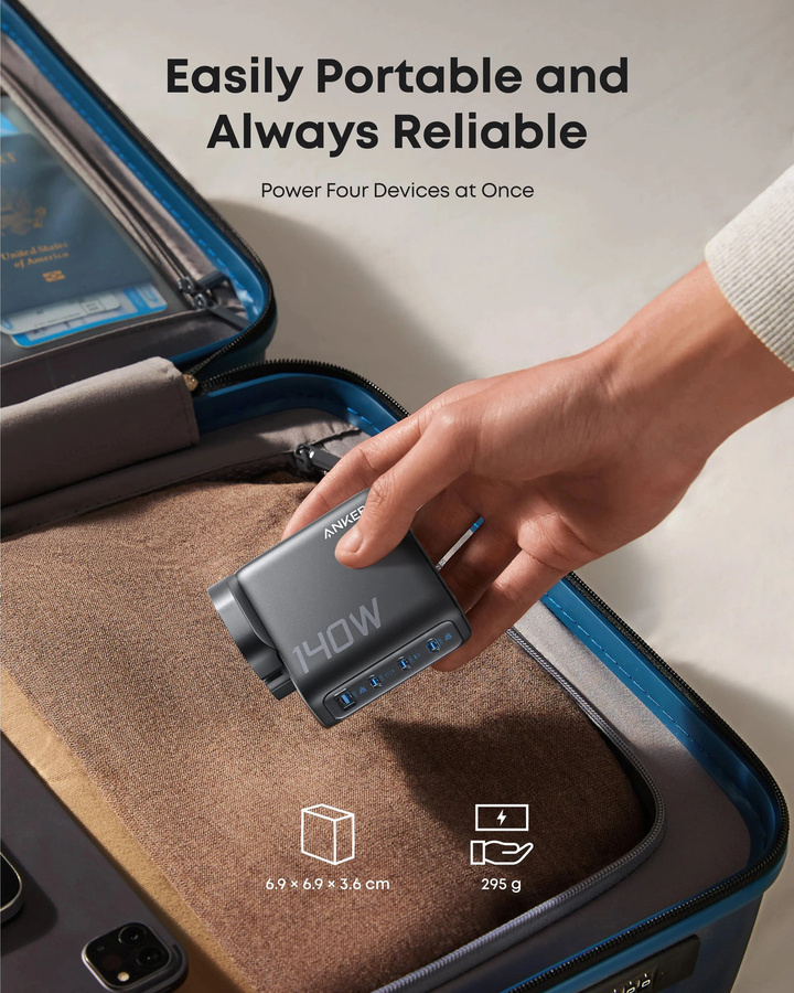 Anker 140W USB-C Ladegerät GaN Netzteil mit 4 Ports in Schwarz - Bild 4