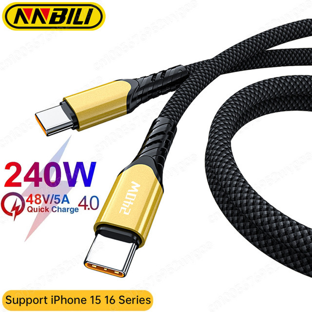 NNBILI USB-C auf USB-C Schnellladekabel 240W mit QC4.0 und PD Unterstützung in Blau - Bild 1