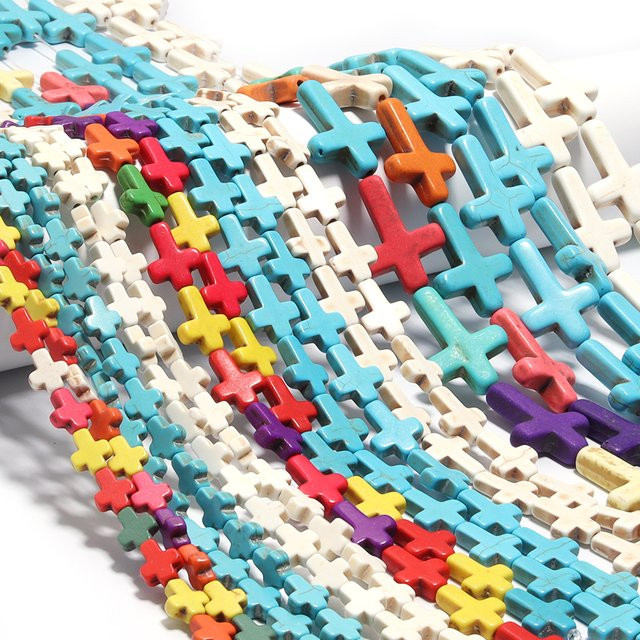 Louleur Anhänger, Kreuz-Charms, türkisfarbene Steinperlen, Bunt, Unisex - Bild 1