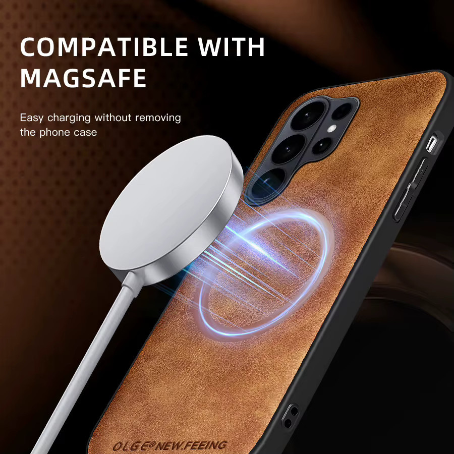MagSafe Leder-Handyhülle für Samsung Galaxy S23 S24 S25 S26 Plus Ultra A57 A37 A27 A17 A07 A56 A36 A26 Magnetische Abdeckung in Grün und Braun - Bild 5