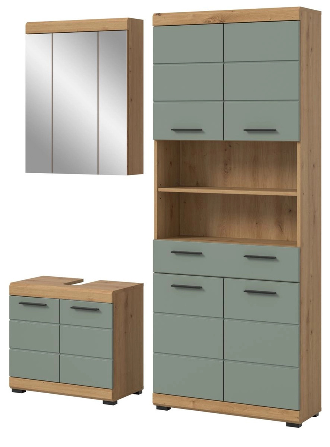 3-teiliges Badmöbel Set Shawn von Inn.Furn in Grün und Eiche mit LED-Beleuchtung, Breite: 149 cm - Bild 3