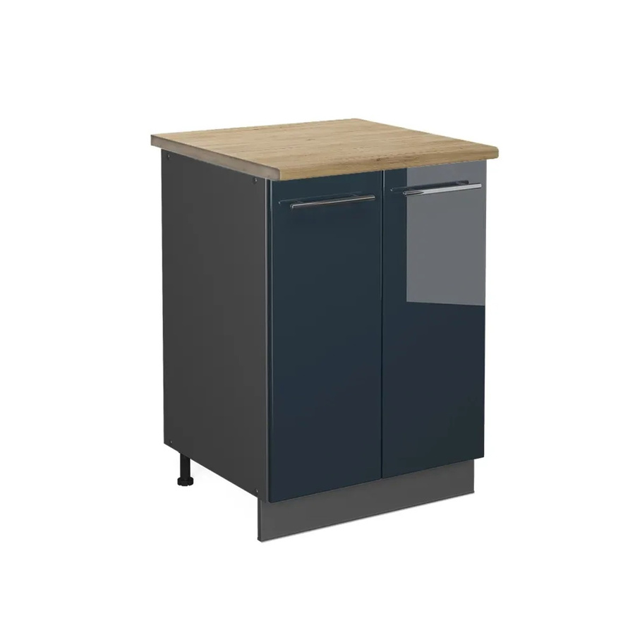 Vicco Küchenunterschrank Fame-Line Dunkelblau Hochglanz und Anthrazit mit Arbeitsplatte Eiche, Breite: 60 cm - Bild 2