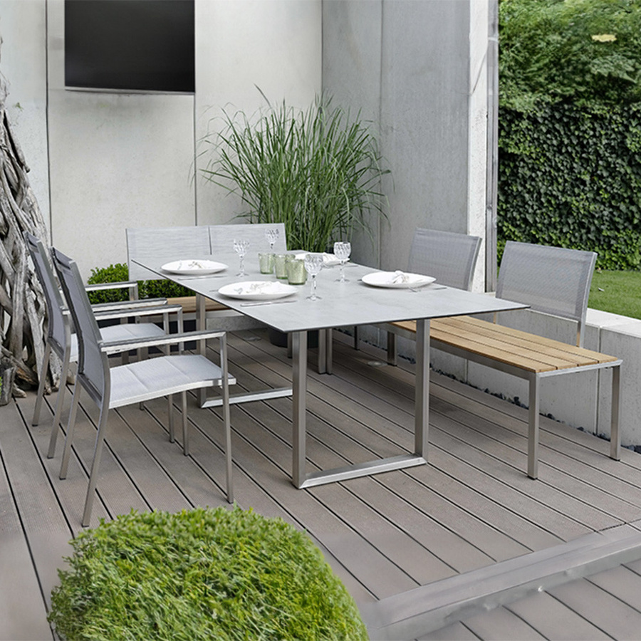 Stern Kufentisch Silverstar 2.0 aus Edelstahl mit HPL-Tischplatte in Zement hell Grau, B/T/H: 200 x 100 x 73,5 cm - Bild 1