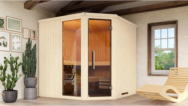 Weka Elementsauna Varberg 3 aus Fichtenholz in Braun, B/H/T: 194 x 199 x 194 cm - Bild 1
