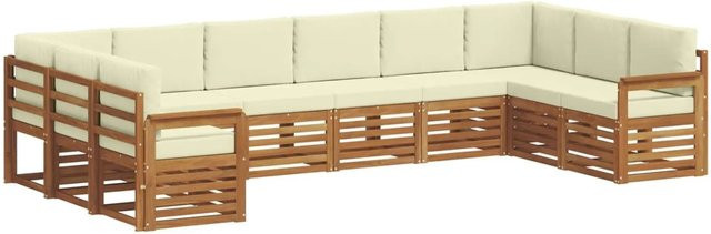 vidaXL Sofagarnitur aus Massivholz Akazie in Natur und Beige, 10-teiliges U-Form Sofa-Set mit Sitz- und Rückenkissen - Bild 1