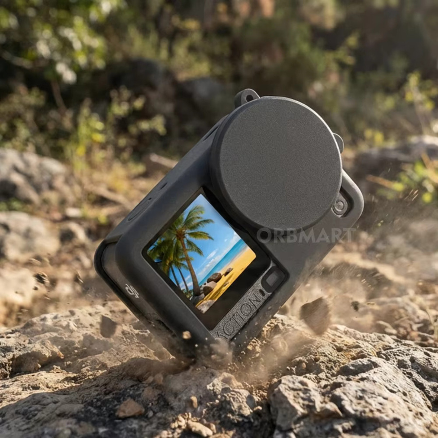DJI Osmo Action 6 Schutzset in Schwarz mit Silikonhülle, Displayschutzfolie aus gehärtetem Glas, Objektivdeckel und Mini-Tragetasche - Bild 2
