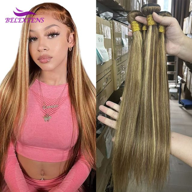 BELEXTENS Highlight Straight Bundles, Brasilianisches Echthaar, Ombre Honigblonde - Bild 1