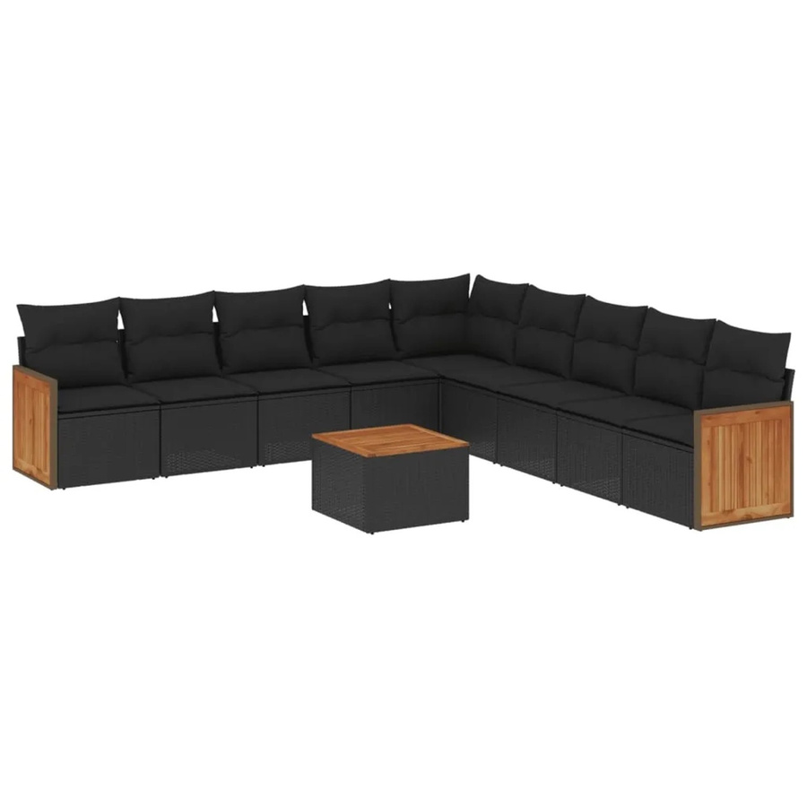 vidaXL 10-tlg Garten-Sofagarnitur in L-Form aus Polyrattan mit Kissen und Couchtisch, Schwarz - Bild 2