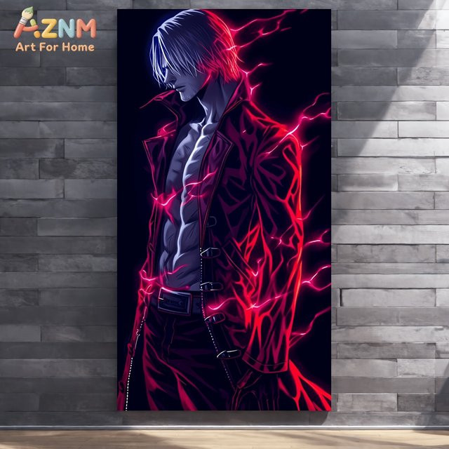 AZNM Devil May Cry Dante Red Lightning Neon Leinwand-Wandkunstdruck in Rot - Bild 1