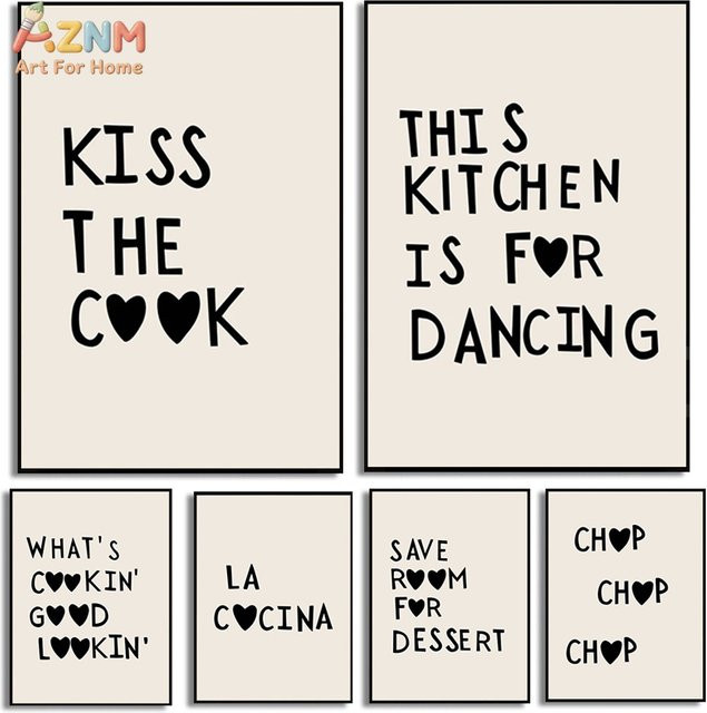 AZNM La Cocina Wandkunst mit minimalistischem Herz und Typografie auf Leinwand - Bild 1