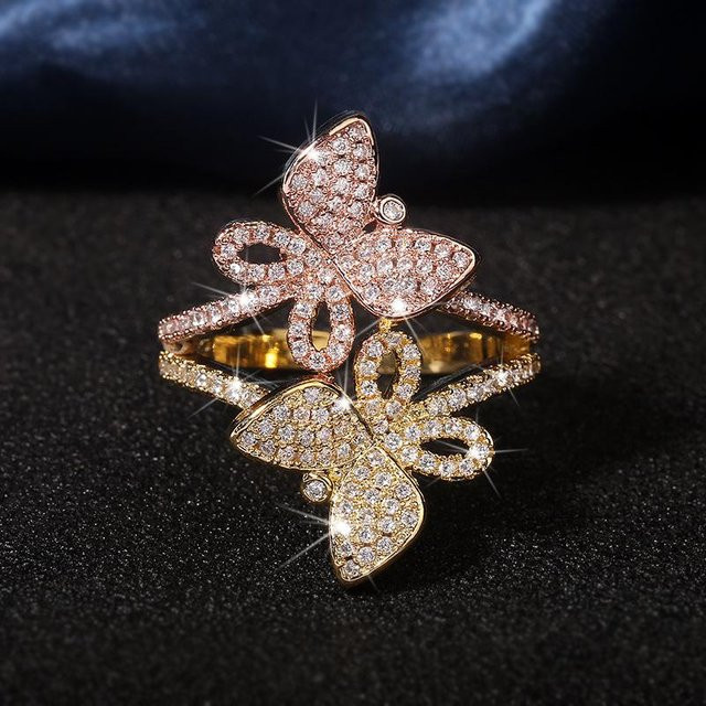 YIRAN Jewelry Schmetterlingsring, Kupfer, Gold, Zirkonia, Damen - Bild 1