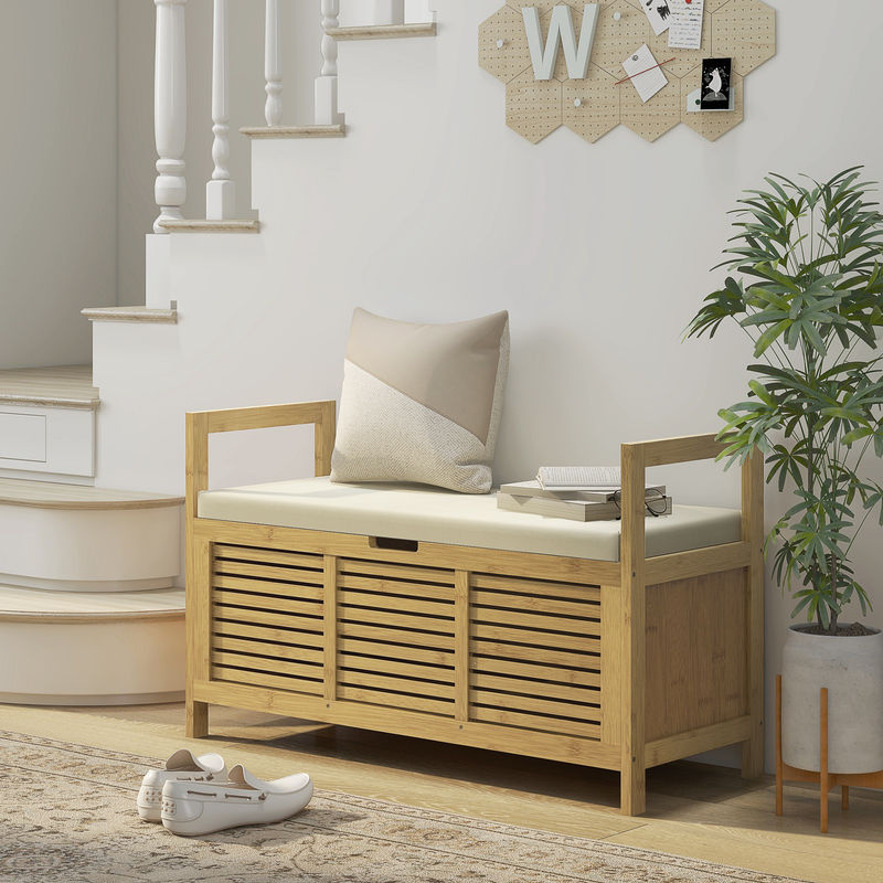 HOMCOM Schuhbank aus Bambus mit Klappdeckel und Schuhregal, Garderobenbank für Flur und Diele, B/T/H: 100 x 40 x 60 cm - Bild 2
