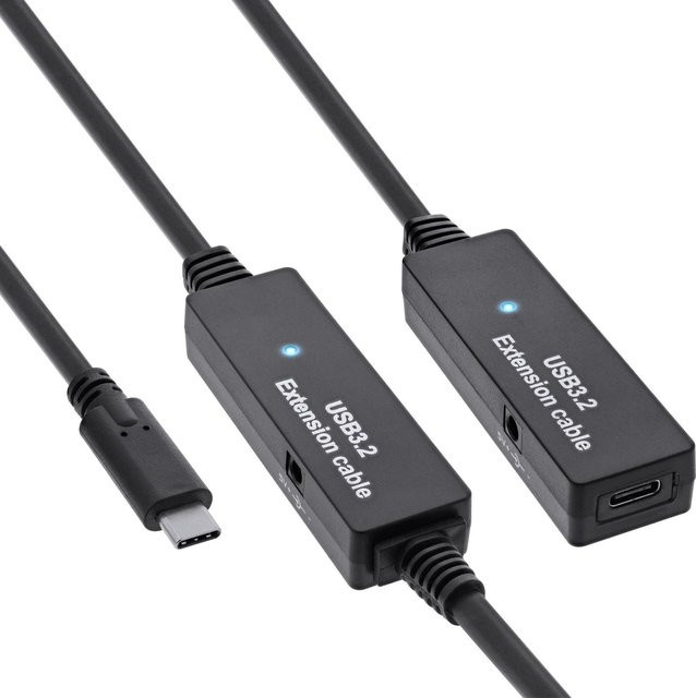 InLine USB 3.2 Gen.1 Aktiv-Verlängerung mit USB-C Stecker auf USB-C Buchse, Schwarz, 10 m - Bild 1