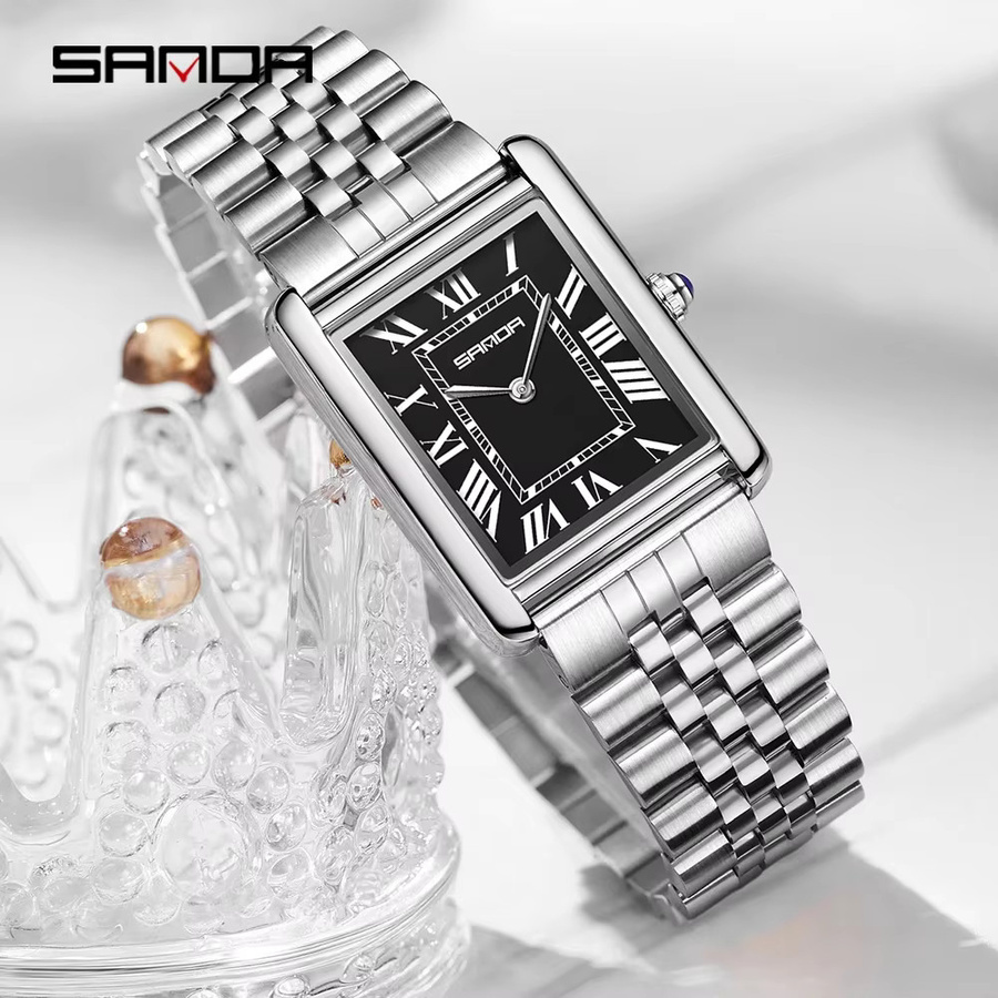 SANDA Armbanduhr Quarz, Edelstahl, Silber, Schwarz, Unisex - Bild 2