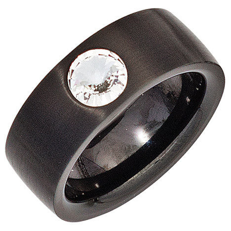 Colfem Ring Edelstahl, schwarz, Kristall, Damen, Größe 52 - Bild 1