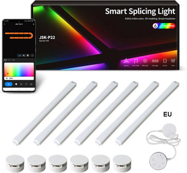 TOMTOP JMS Smart LED Wandleuchte mit WLAN und App-Steuerung, RGB Lichtleiste in Weiß mit Musiksynchronisierung und Dimmfunktion für Schlafzimmer und Spielzimmer - Bild 1