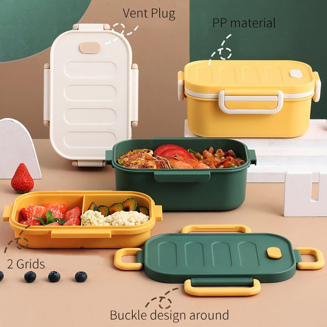 Tragbare 2-Schicht Bento Box Lunchbox mit Trennfächern, Gelb, 1000 ml - Bild 1