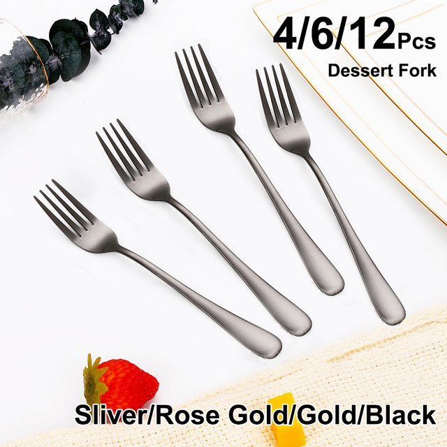 TD HOME Dessertgabel Set aus Edelstahl in Gold und Schwarz für Kuchen, Snack und Salat - Bild 1
