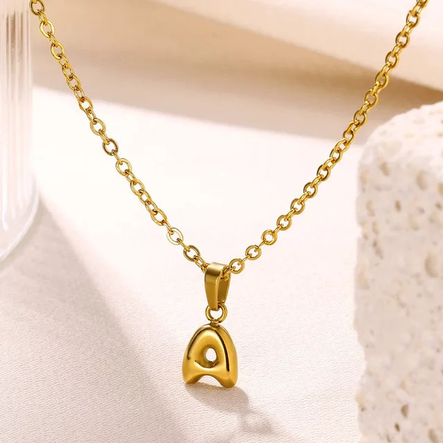 Halskette Edelstahl, Alphabet Anhänger, Gold, Unisex - Bild 1