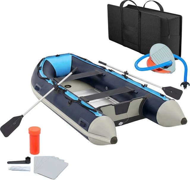 Relaxdays Schlauchboot aus PVC mit Aluminium-Elementen in Blau und Weiß, aufblasbar mit 3 Luftkammern, B/T/H: 320 x 70 x 151 cm - Bild 1
