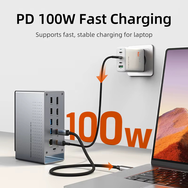 CABLETIME 16-in-1 USB-C Dockingstation in Grau mit 4K 60Hz HDMI, USB 3.2, PD100W und Kartenleser für MacBook Pro und C Hub - Bild 4
