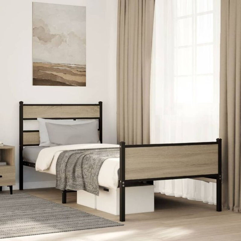 Vidaxl Bettgestell aus Holzwerkstoff und Stahl in Sonoma-Eiche Natur, B/T/H: 90 x 190 x 95 cm - Bild 1