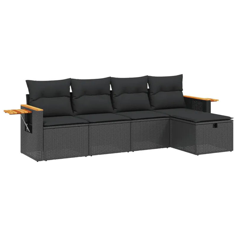 vidaXL 5-tlg Garten-Sofagarnitur aus Poly-Rattan mit Kissen, Schwarz, Modell 89 - Bild 2