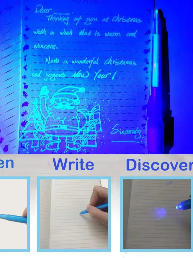 Unsichtbare Tintenstifte mit UV-Licht in Bunt / Mehrfarbig für Geheimbotschaften und Detektiv-Spiele - Bild 6