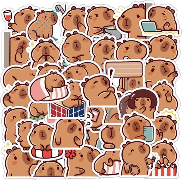 Kpustyle Cartoon Capybara Aufkleber Set, Mehrfarbig, Dekoration für Laptop, Notebook, Koffer und Tagebuch - Bild 1