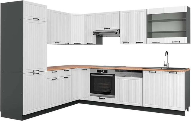 Vicco Fame-Line Eckküche im Landhausstil in Weiß und Anthrazit mit Eichenoptik, B/T/H: 227 x 287 cm - Bild 1