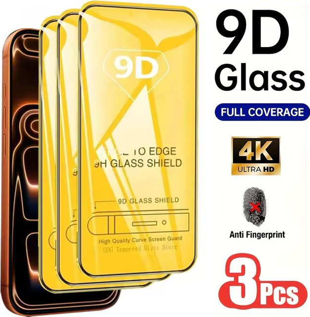 Amour Brave 3er-Pack 9D Panzerglas für iPhone 11 bis iPhone 17 Pro Max, vollflächiger 9H Displayschutz, transparent - Bild 1