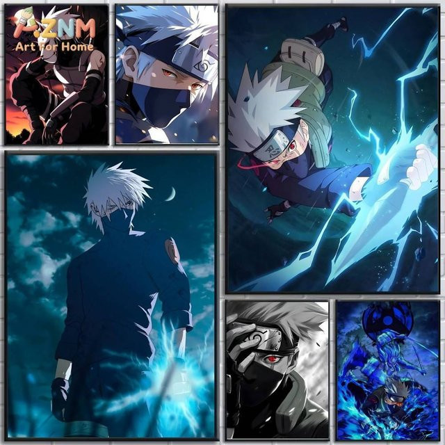 Kayou Naruto Hatake Kakashi Sharingan und Chidori Anime-Leinwandgemälde, Wandkunst Poster in Mehrfarbig - Bild 1