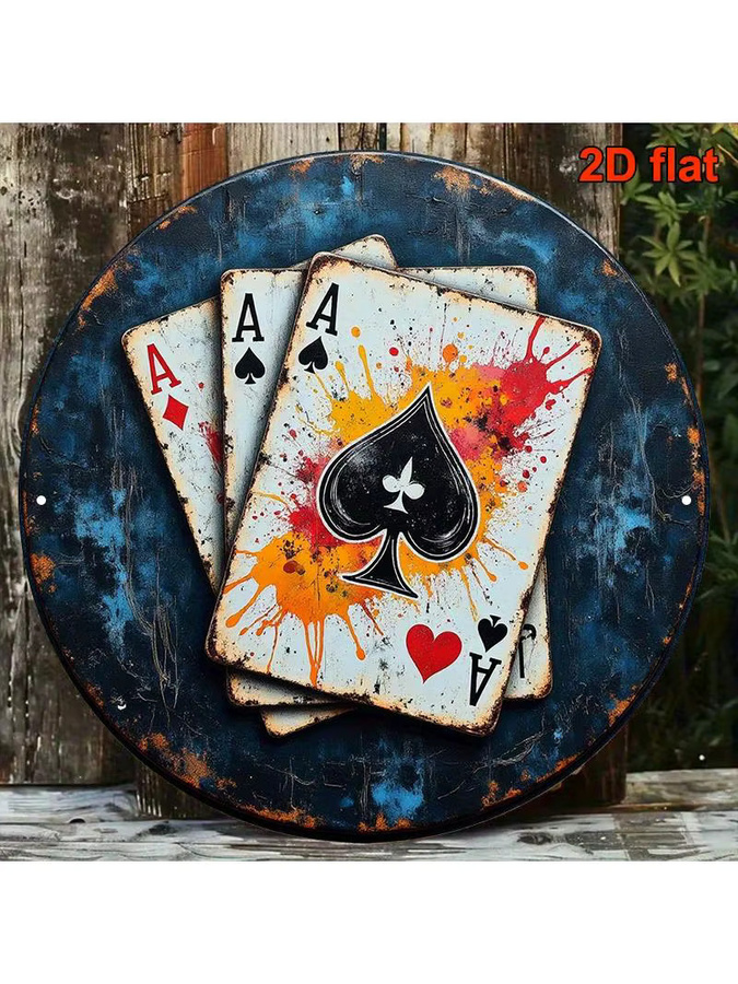 CIFBUY Retro Metallschild Pik-Ass Rund, Aluminium-Wandkunst für Bar und Spielzimmer, Durchmesser: 20,32 cm, Mehrfarbig - Bild 4
