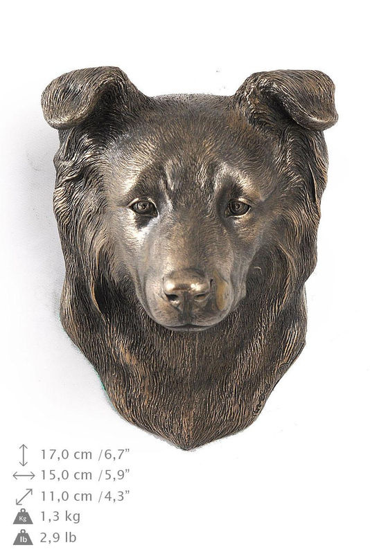 Art-Dog Border Collie Hundestatue als hängende Büste in Braun aus Kunstharz und Metall - Bild 2