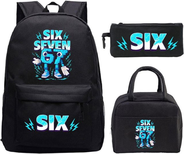 3-teiliges Schulrucksack-Set aus Oxford-Stoff mit Schultasche und Federmäppchen in Schwarz - Bild 1