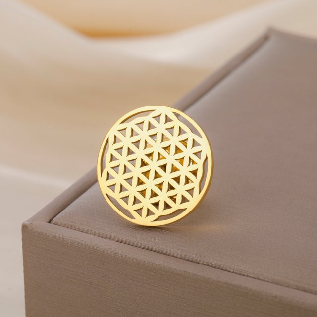 Cazador Brosche Blume des Lebens, Edelstahl, Gold, Unisex - Bild 1
