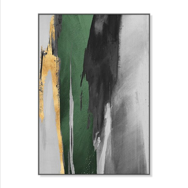 TPFLiving Leinwandbild Nordic Art Abstraktes Motiv in Grün, Grau, Gold und Schwarz, Breite: 60 cm, Höhe: 120 cm - Bild 1