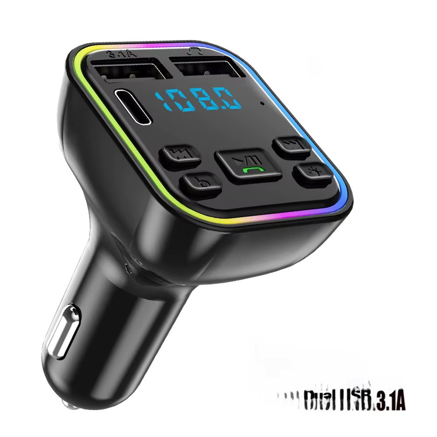 Kebidu Bluetooth 5.0 FM Transmitter mit PD Typ-C und Dual USB 3.1A Schnellladegerät, MP3 Modulator und Freisprecheinrichtung in Schwarz mit buntem Umgebungslicht - Bild 4