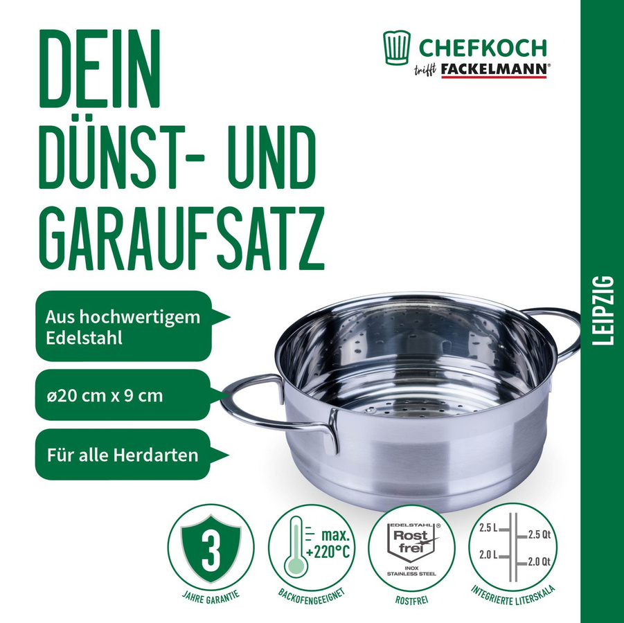 Fackelmann Chefkoch Dunst- und Garaufsatz Leipzig aus Edelstahl, Silber, Durchmesser: 20 cm - Bild 3