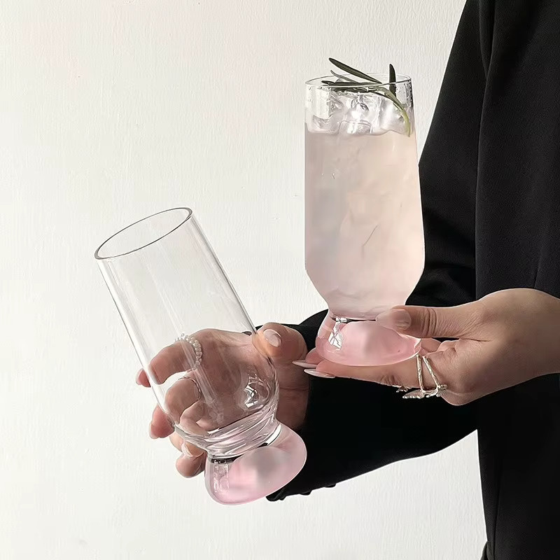 Rosa Bergglasbecher mit Landschaftsdesign, Tumbler aus Glas, Transparent/Pink, Höhe: 15,8 cm, Durchmesser: 6,5 cm - Bild 2