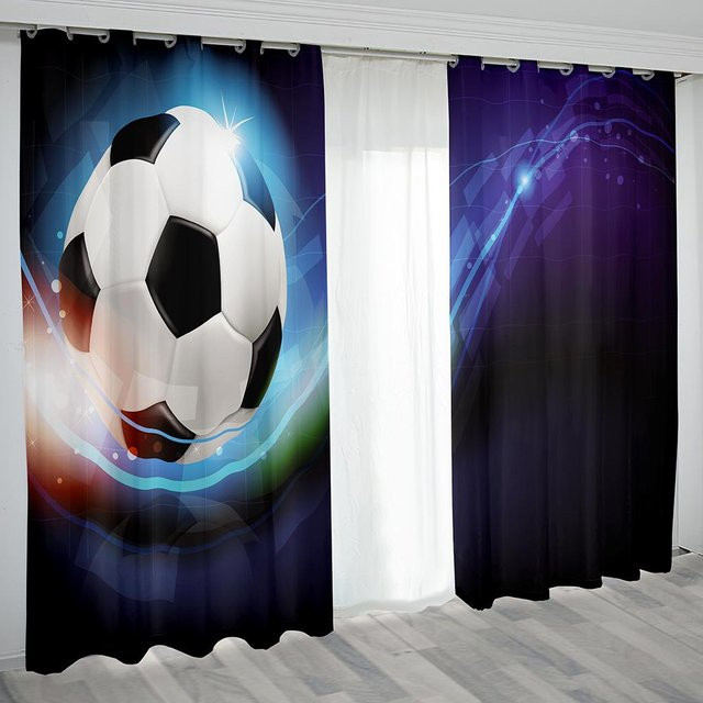 Yiran Furniture Fußball Vorhänge für Kinder, semi-transparent, Polyester, 2er-Set, B: 50 cm, H: 130 cm - Bild 1