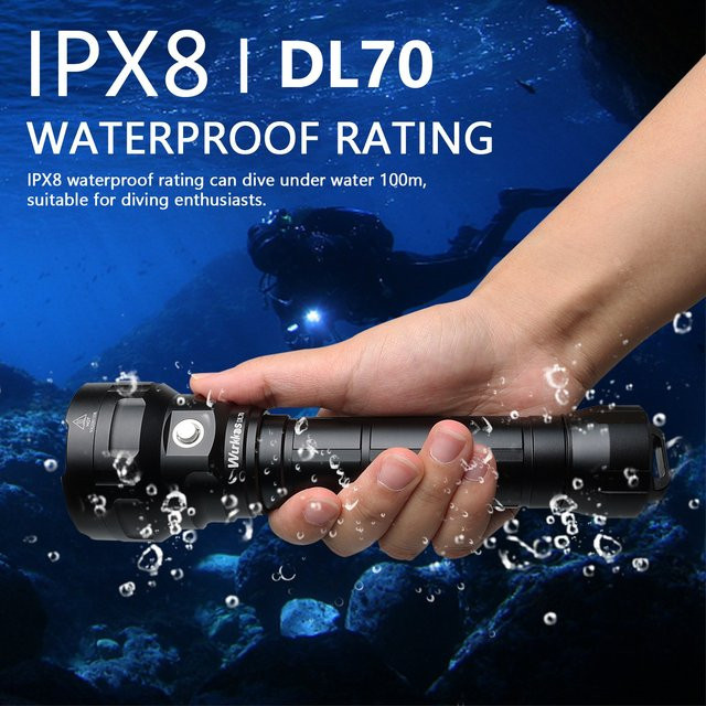 Wurkkos DL70 Tauchen Taschenlampe High Power Suchscheinwerfer mit 13000LM und 4 XHP50B LED, IPX8 Wasserdicht, Schwarz - Bild 1
