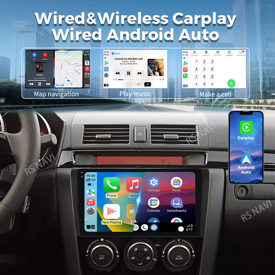 RSNAVI Android 16 Autoradio für Mazda 3 I BK (2003 - 2009) mit 2K QLED Display, GPS, CarPlay und 4G Multimedia-Videoplayer in Schwarz - Bild 2