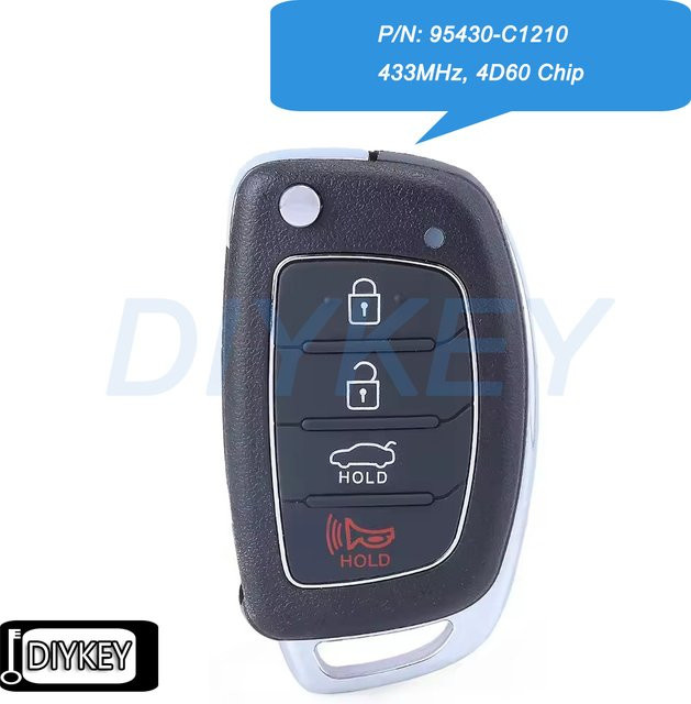 Hyundai Sonata Schlüsselanhänger Flip Remote mit 4 Tasten, 433 MHz, 4D60 Chip, Schwarz, P/N: 95430-C1210, FCC ID: TQ8-RKE-4F25 - Bild 1