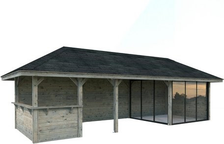 PALMAKO Pavillon Bianca Set 215 Slide aus Fichtenholz in Grau mit Alu-Schiebetüren und PZ-Schloss, B/H/T: 876 x 319 x 300 cm - Bild 1