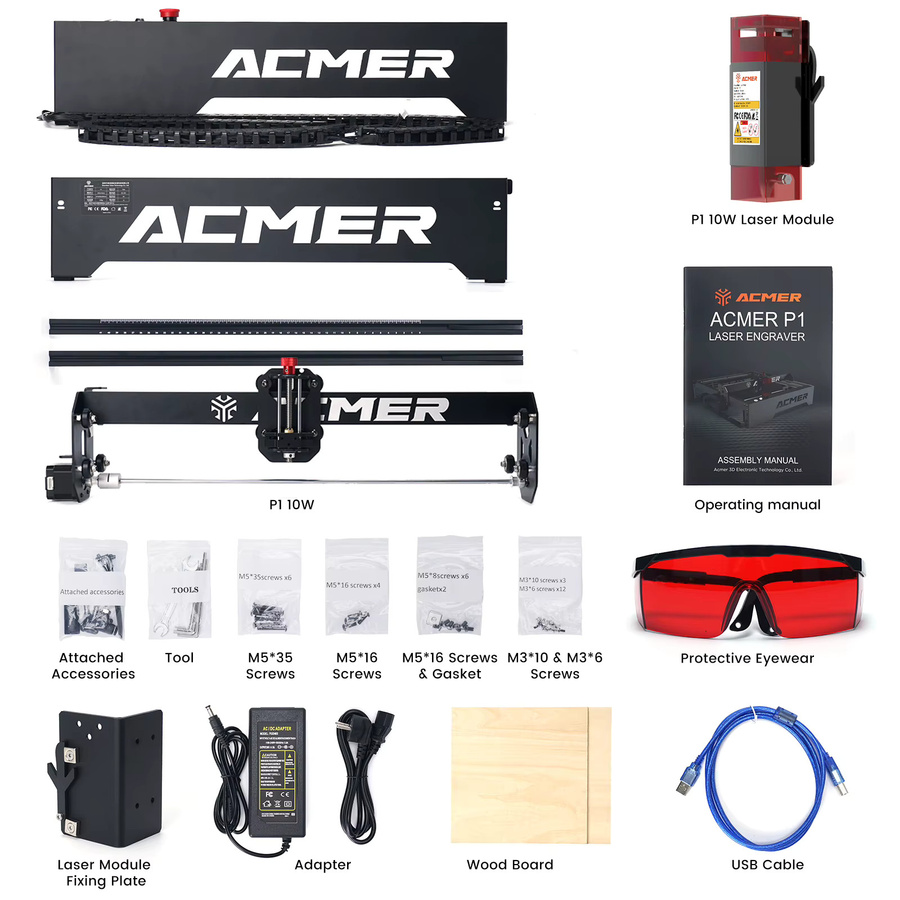 ACMER P1 10W Laser-Gravierer mit WLAN-App-Steuerung in Schwarz für Holz und Leder, Arbeitsbereich: Breite: 41 cm, Tiefe: 40 cm, Höhe: 41 cm - Bild 5