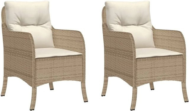 Furnicato Gartenstühle Set aus 2 Stück in Beige und Cremeweiß aus PE-Rattan mit UV-beständigen Polsterkissen und Metallrahmen - Bild 1