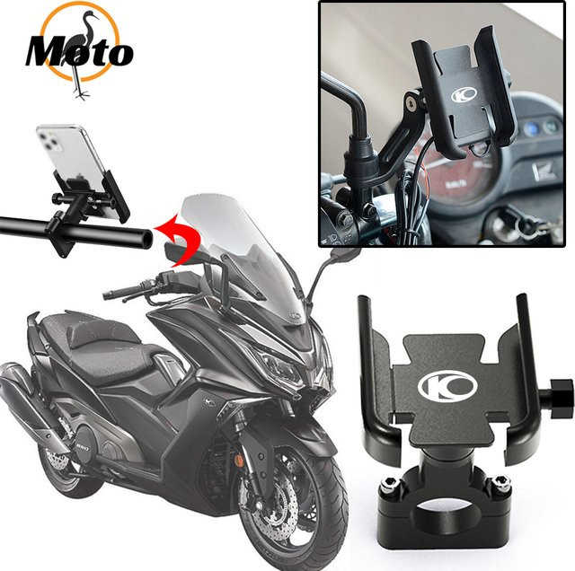 SPQM Handyhalterung und GPS-Halter für Kymco Xciting 250 300 350 400 500 sowie DT 250i 300i 350i Motorrad Lenker in Schwarz und Silber - Bild 1