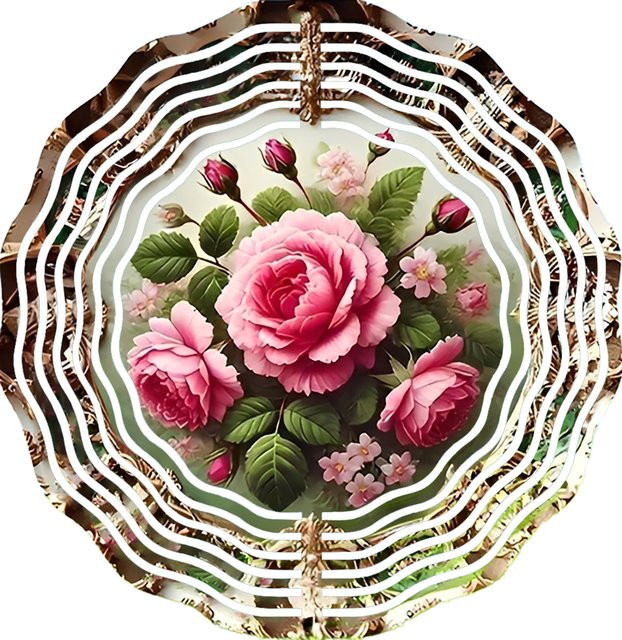 HELLOYOUNG Vintage Windspiel aus Metall in Pink mit floralem Design als hängende Gartendekoration - Bild 1