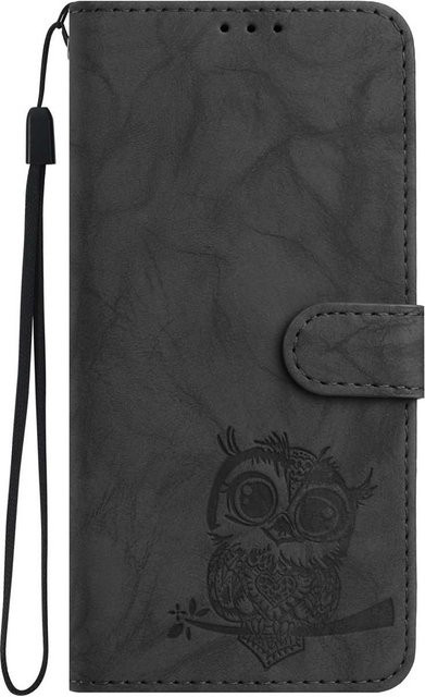 Xiaomi Handyhülle mit Eulen-Prägemuster und Kartenfach als Brieftasche für Redmi Note 14, Note 13C, 14C, Xiaomi 14T, 11T, 13 Lite, Mi 11 Lite, Poco X6 und Xiaomi 12 Pro in Schwarz - Bild 1